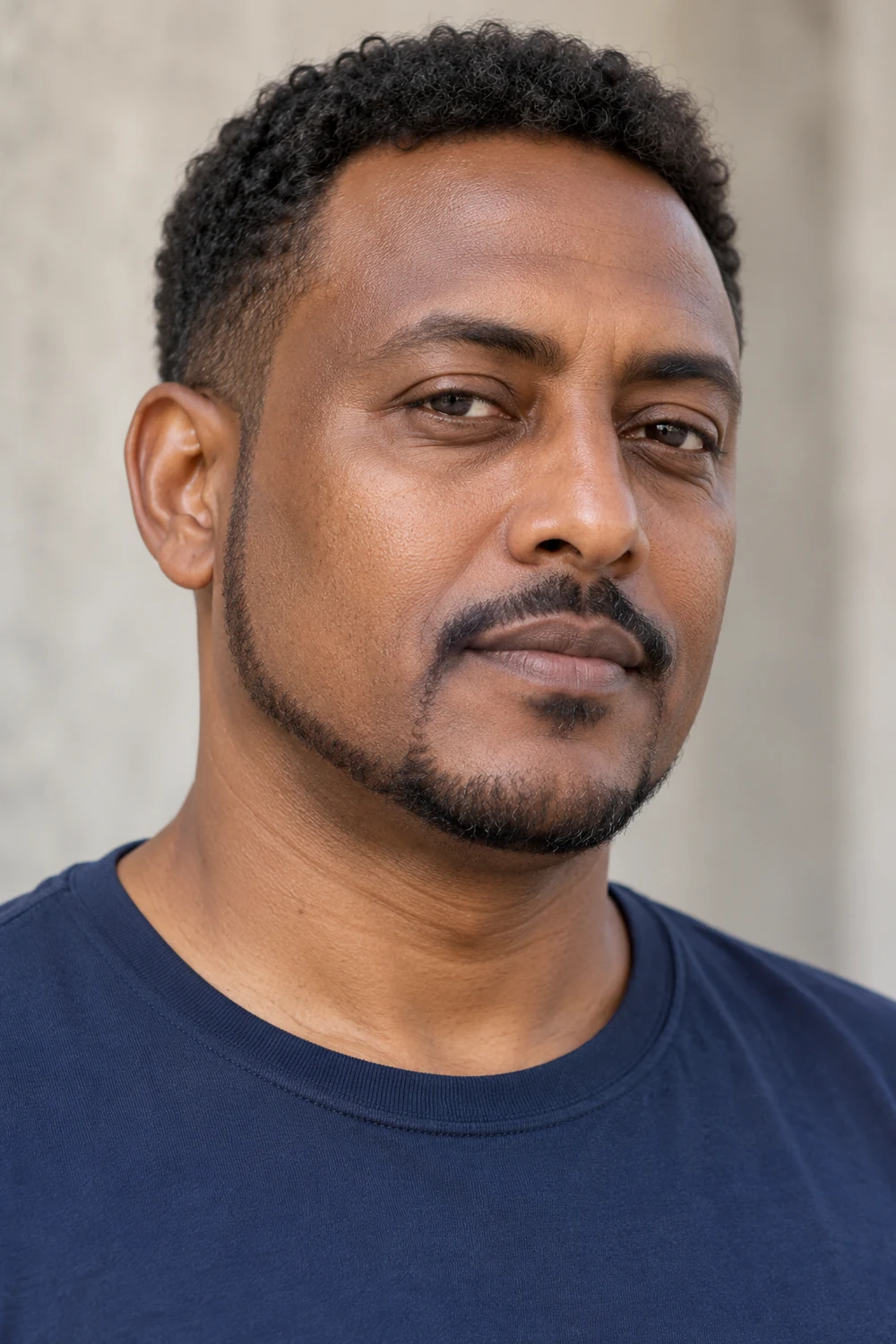 Adult man with close stubble tracing his jaw into a rounded chin, clear upper cheeks, and a compact mustache.