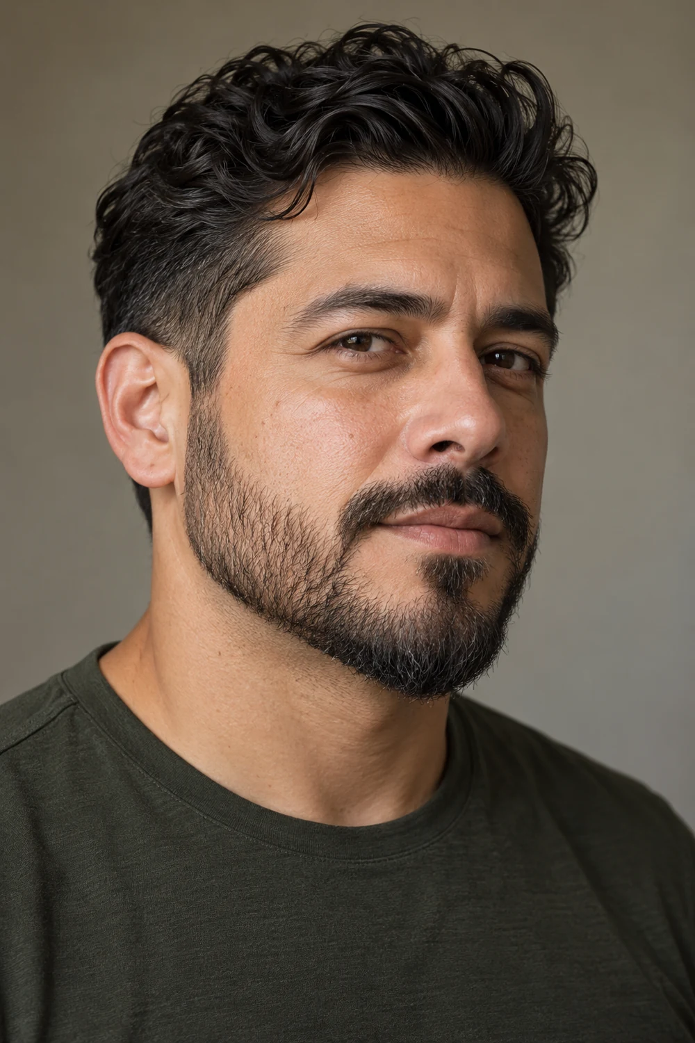 Three-quarter portrait of an adult man with a short tapered beard narrowing to a pointed chin, softly edged cheeks, and a mustache separated at the corners.